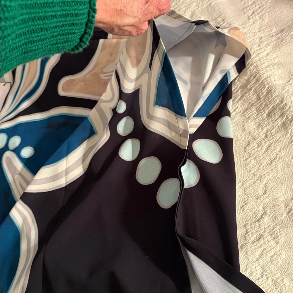 Chico's Abstract Patterned poncho in Blue Black and Cream - Picture 4 of 4